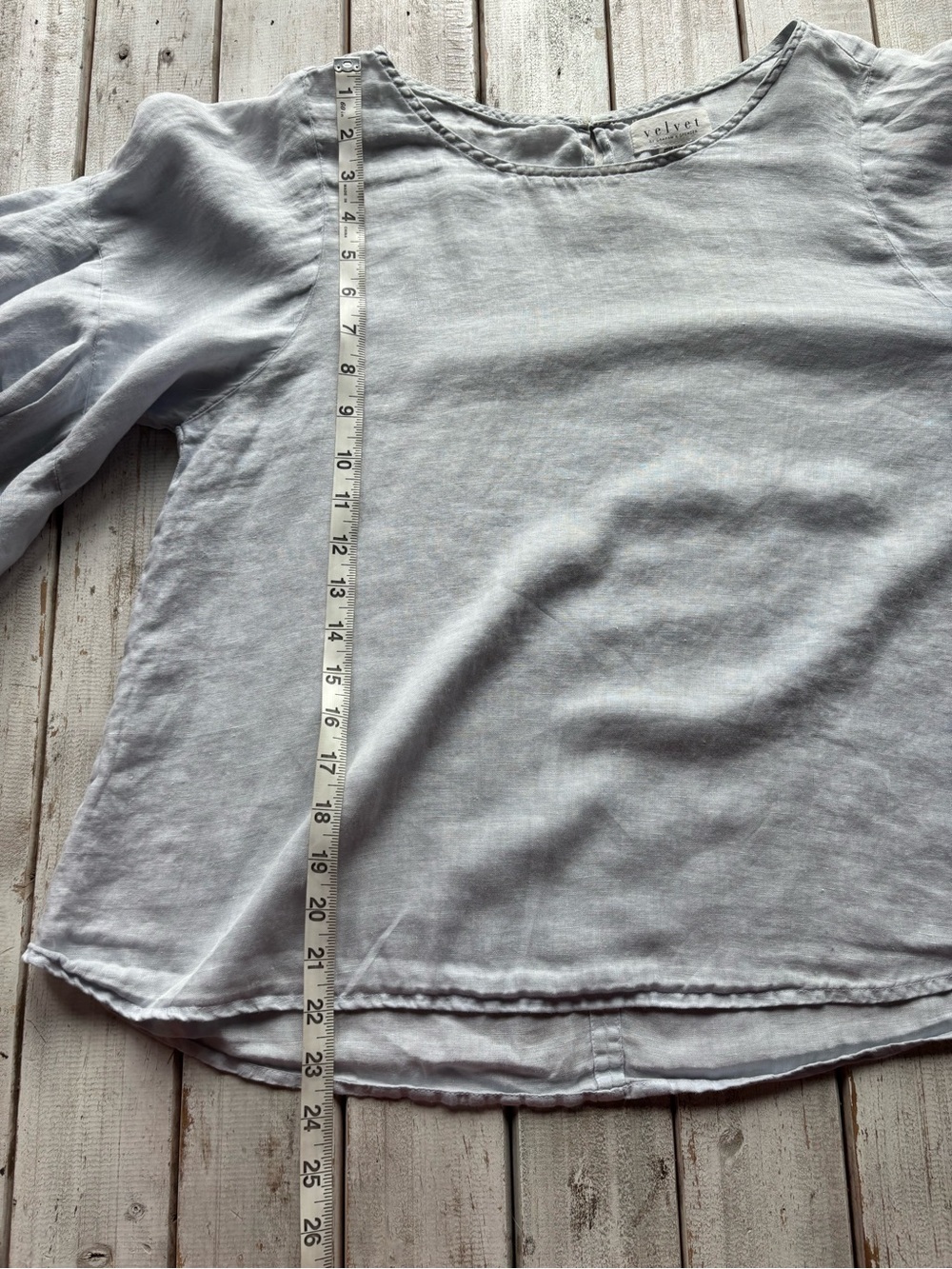 Velvet by Graham & Spencer Linen Ruffle Sleeve Blouse Pale Blue XS - Picture 3 of 10